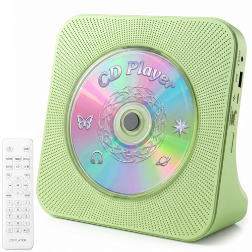 Image of Gueray CD Player Portable Bluetooth Desktop CD Player for Home with Timer Built-in HiFi Speakers with LCD Screen Display Boombox FM Radio USB Type-c (Green)