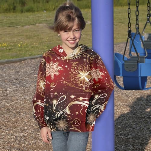 Kids Hoodies Sweaters Christmas Xmas Snowflake Hooded Sweatshirts with Big Pockets for Boys Girls B04003704