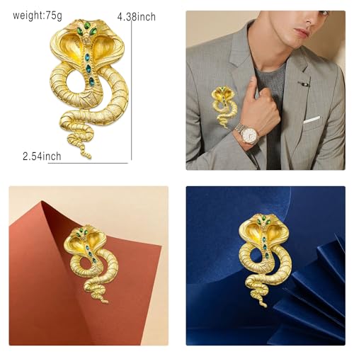 Image of Retro Crystal Snake Brooch Gold Plated Cobra Animal Corsage Suit Jacket Brooch Pin Fashion Jewelry for Men Women Gifts
