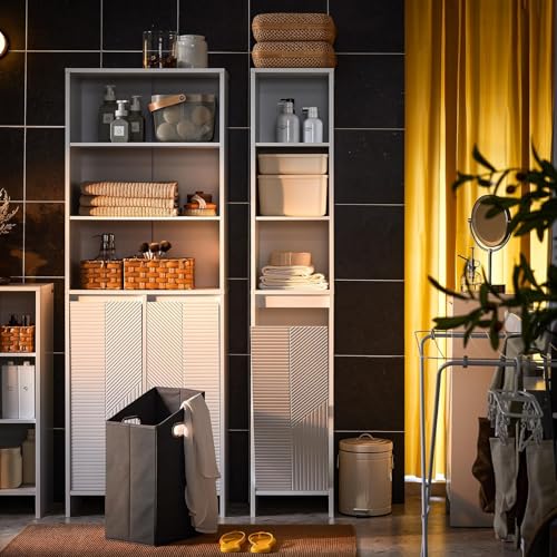 Sobuy Mobile Colonna Bagno Salvaspazio Con Cesto Portabiancheria – Armadietto Alto E Stretto In Mdf Bianco Con Ripiani Regolabili E Antiribaltamento 30X170X30 Cm BZR158-W - 2