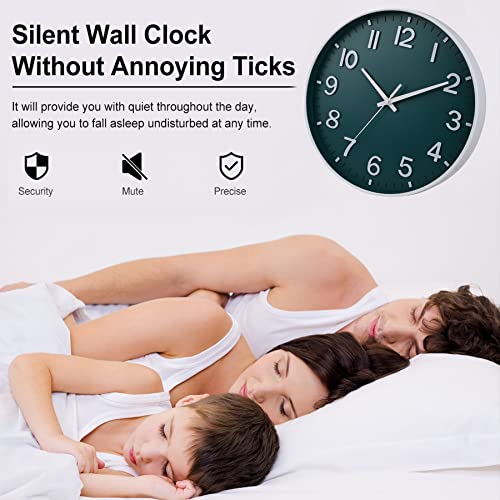 Image of HZDHCLH Green Wall Clocks Battery Operated,12 inch Silent Non Ticking Modern Wall Clock for Living Room Bedroom Kitchen Office Classroom Decor