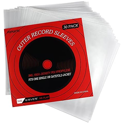 POPGIFTU Vinyl Record Outer Sleeves - 3 Mil Polypropylene Clear Poly Bags, Crystal Clear Plastic Protective LP Outer Record Sleeves for Storage of Standard 12” LP Records and Albums - 30 Pack Cover