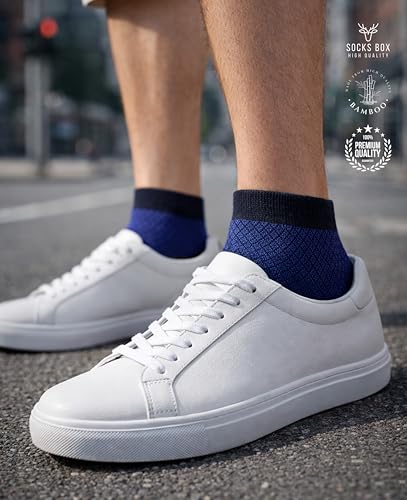Image of Mens Ankle Socks, Premium Quality Bamboo Rayon Ankle Socks, Patterned, 5 Pairs, Gift Box, Size 8-13