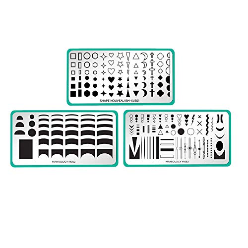 Maniology Stunning Minimalist Series Nail Stamping Plates, Simple Basic Classic French Tip Manicure Design (Love Your Accent (m053), Pardon My French (m052), Back to Basics (BM-XL501), Set of 3)