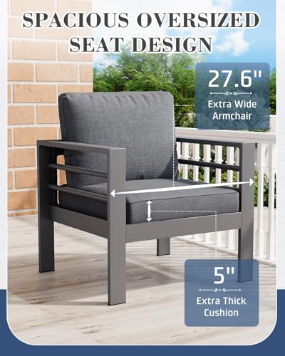 Image of AECOJOY Aluminum Patio Furniture Set, 5 Seats Modern Outdoor Furniture with Coffee Table, 4 Pieces Metal Conversation Sectional Sofa, Dark Gray