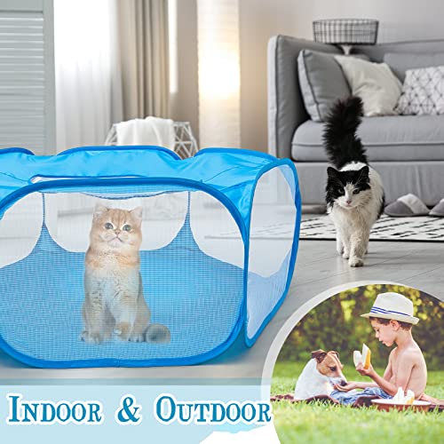 Sanwuta 2 Pcs Small Animal Playpen Cat Tent Rabbit Cage With Cover Top Guinea Pig Toys Playpen Pet Play Pen Indoor Outdoor For Hamster Ferret Chinchilla Bearded Dragon Rat Kitten (Blue) #TOP5