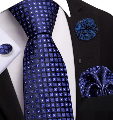 Image of Dubulle Mens Tie and Lapel Pin Paisley Striped Floral Necktie for Men Pocket Square Cufflinks 4PCS Set Wedding Party