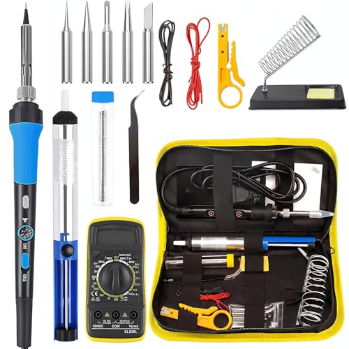 Gluckluz Soldering Iron Kit with Digital Multimeter Electric Solder Iron Gun Fast Heating Welding Tool Set with 5 Interchangeable Welding Tips for Circuit DIY Home Repair Measures Voltage & Diode