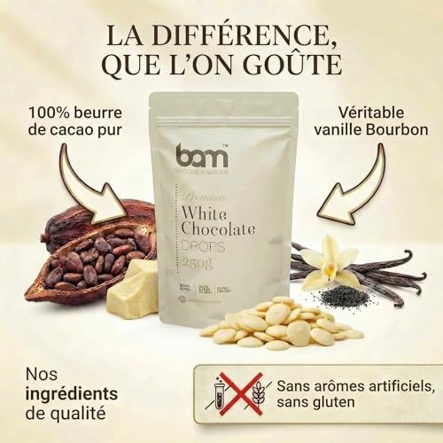 BAM Pépites de Chocolat Blanc – Chocolat Pâtissier pour Desserts, Ganaches, Crèmes et Fruits – Chocolat de Couverture de Qualité, 250 grammes – vue 4
