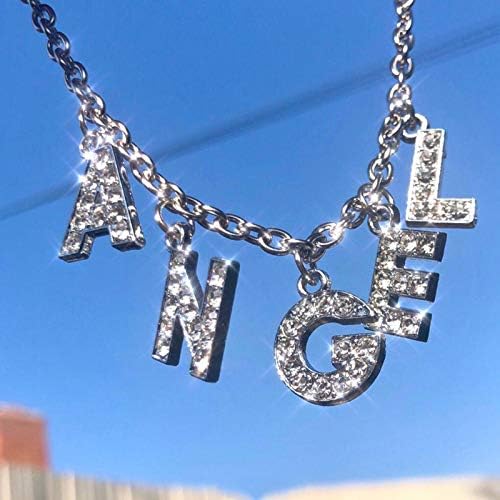 Miniatura 2 de COLORFUL BLING The Woo's Harajuku - Collar de ángel de cristal con letra Harajuku, collar de gargantilla punk con letra de amor para bebé