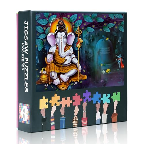 1000 Pieces Puzzles for Adults Indian God Laxmi Maa Paintings, Hard Difficult Challenging Lord Ganesha Religion Jigsaw Puzzles Games for Adults 20"x28"
