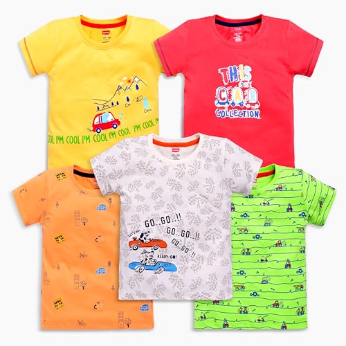 Image of LuvLap Baby Boys Regular Fit 100% Cotton Half Sleeve Boys T-Shirt Pack of 5