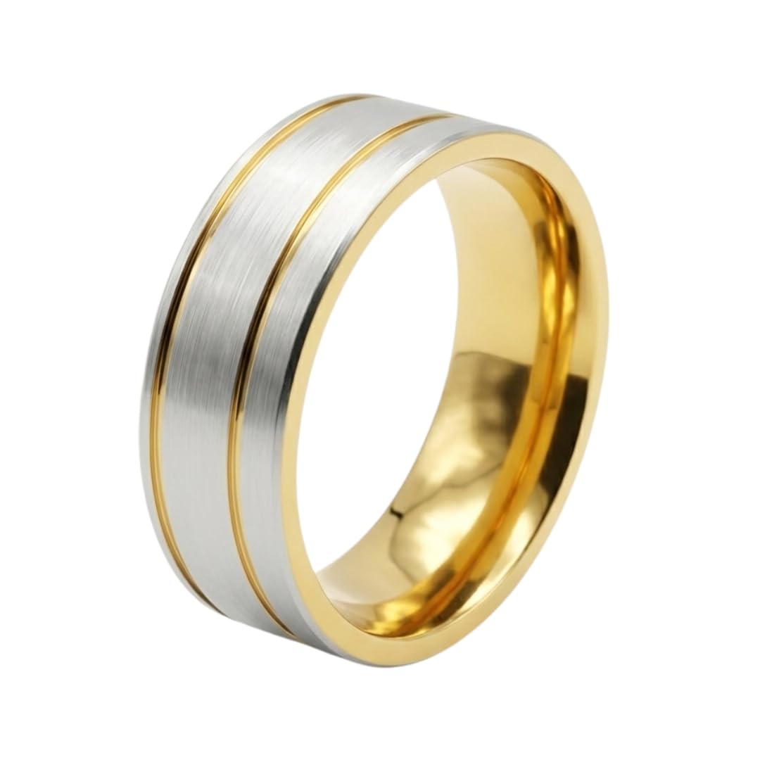 the men thing ROYAL FUSION RING - Pure Stainless Steel Men’s Gold-Steel Plated Ring (Size : 17-22-27)-picture-37