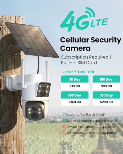 Image of LIWAN 4G LTE Cellular Security Camera Wireless Outdoor, No WiFi Dual Lens, 360 PTZ & Fixed Dual Lens, 2K Color Night Vision, PIR Human Detection, IP66 Weatherproof, 2-Way Audio, Built-in SIM Card