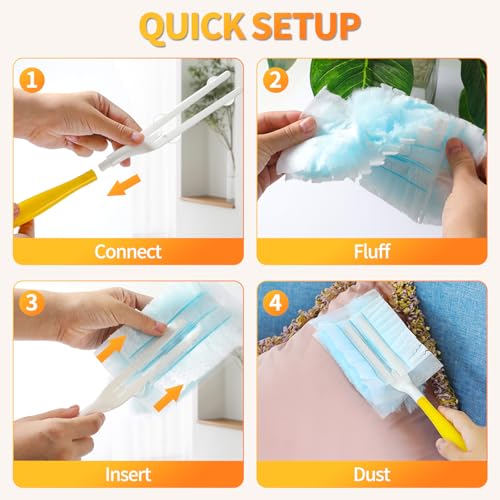 Image of 60 Count Electrostatic Duster Refills Compatible with Swiffer Duster,Multi-Surface Dusting Refills,Microfibre Dusters for Cleaning with 1Pcs Short Handle,Unscented