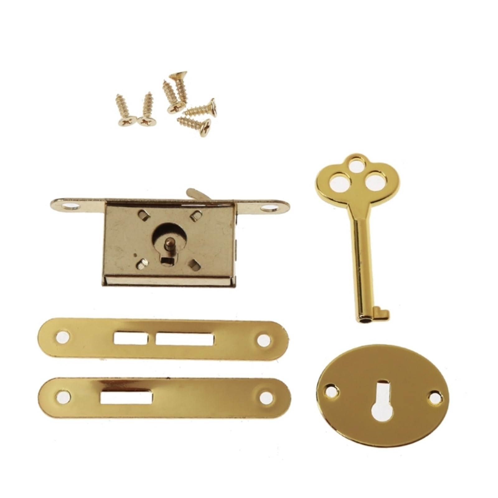 Stainless Steel Flat Straight Brackets 4Sets Wooden Box Latches Decorative Furniture Lock with Key for Drawers Wardrobe Cabinet for Wood(Gold)