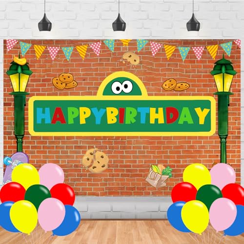 Cartoon Street Backdrop for Birthday Party Decorations Brick Wall Children's Baby Background for Baby Shower Party Cake Table Decorations Supplies Red Brick Wall Street Theme Banner 5x3ft