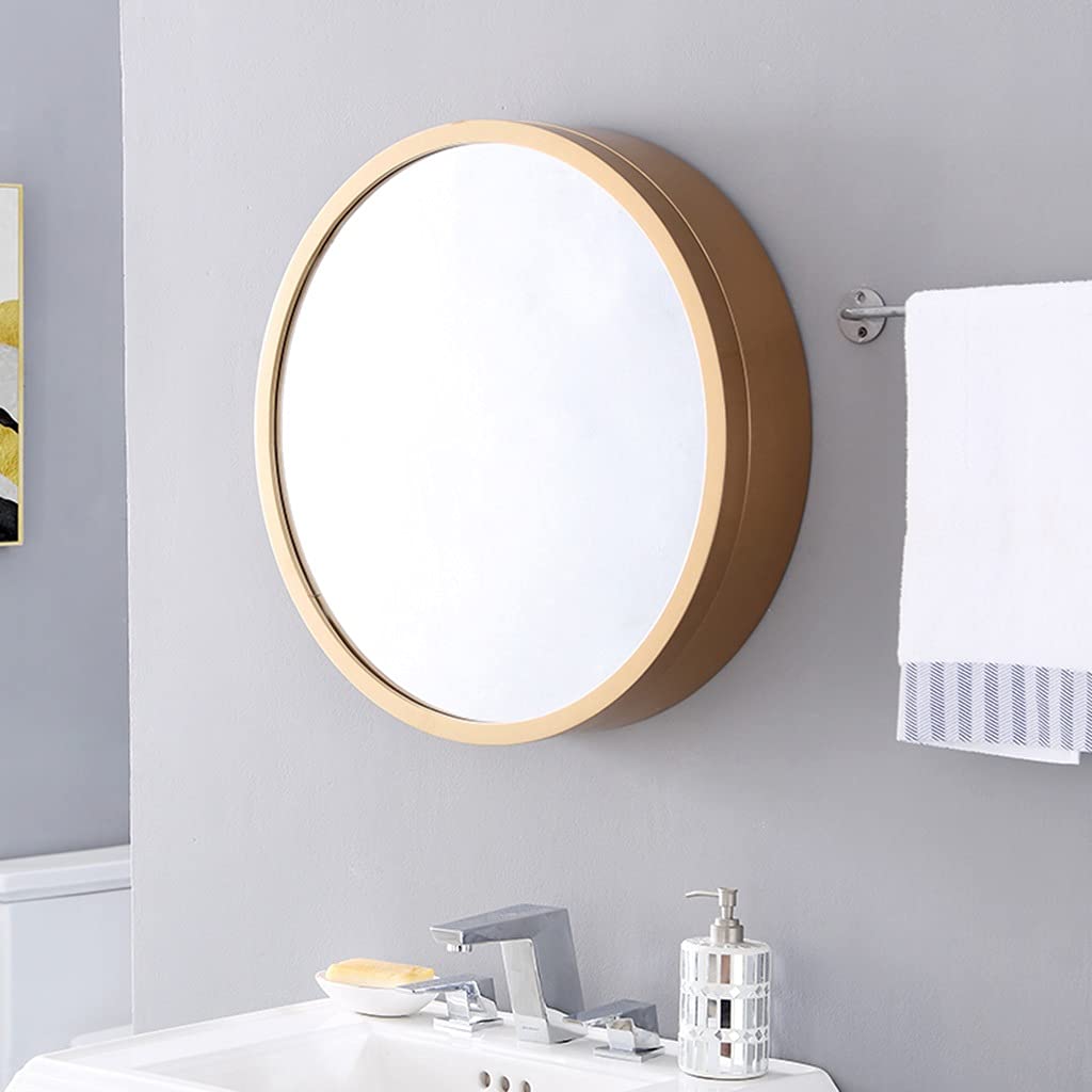 Armoires de Salle de Bain avec Miroir Mural Rond pour Maquillage, Salle de Bain Ronde en Bois Massif Intelligent avec lumière (Couleur : Or, Taille : 70 cm | 27,6 Pouces) (Couleur L)