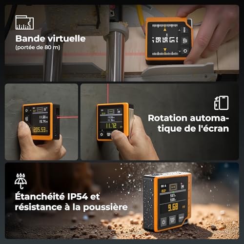 Télémètre laser 80m CIGMAN CD80 avec mètre ruban numérique et batterie USB-C
