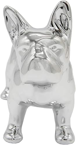 Miniatura 10 de Estatua de bulldog francés, estatua de perro de cerámica de pie gris oscuro mate, escultura decorativa para jardín o decoración del hogar, estatua