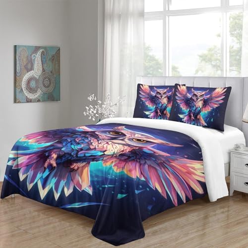 Housse de couette chouette 3D en microfibre 200x200 cm pour lit double