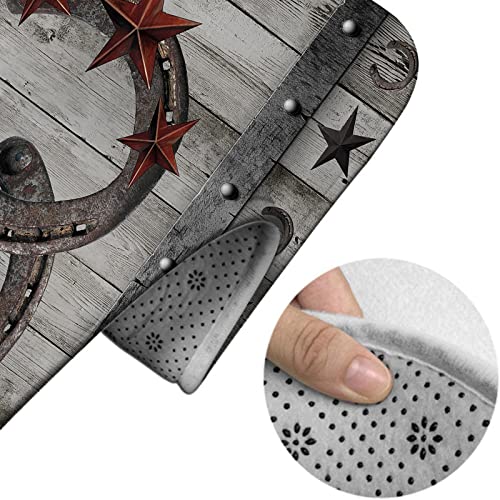 Badezimmerteppich-Set, 3-teilig, rustikaler Holz-Texas-Stern, rostiges Hufeisen-Bauernhaus-Planken-Western, Badematten-Set, WC-Konturenmatte, Deckelbezug, rutschfeste Bodenmatten – Bild 5