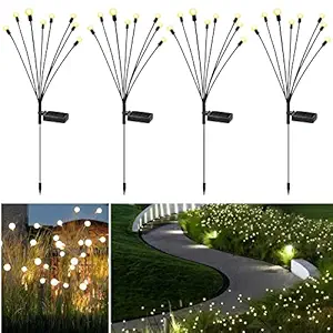 SHIVOHAM INTERPRICE Solar Powered Firefly Solar Lights, Outdoor Waterproof, 8 Warm White Light Bulbs Starburst Swaying for Garden Path Landscape Outdoor Decorative Lights (1 Pcs)