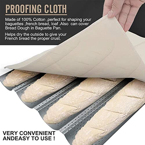 Walfos 2Pcs Non-Stick French Baguette Bread Pan ，With 2Pcs Professional Proofing Cloth, 15"X 13" French Bread Baking Pan, 4 Wave Loaves Loaf Bake Mold Toast Perforated Bakers Molding #TOP2