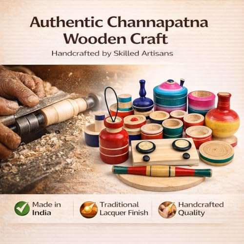 Image of Mamushop Chennapattana Wood Eco Friendly Wooden Kids Toy Kitchen Set /Choppu Jaman Made In India Kids Gas Stove With Cylinder Combo-Multi Color