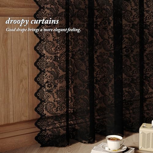 Rinwoc Black Lace Curtains - Price Drop to $27.99
