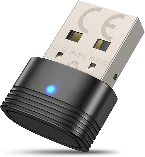 Bluetooth 5.0 USB Dongle, Bluetooth Adapter for PC Computer Desktop Laptop, Supports Windows 10/8.1/8/7, Low Latency Wireless Transfer for Mouse, Keyboard, Printers, Headsets, Speakers, BH456