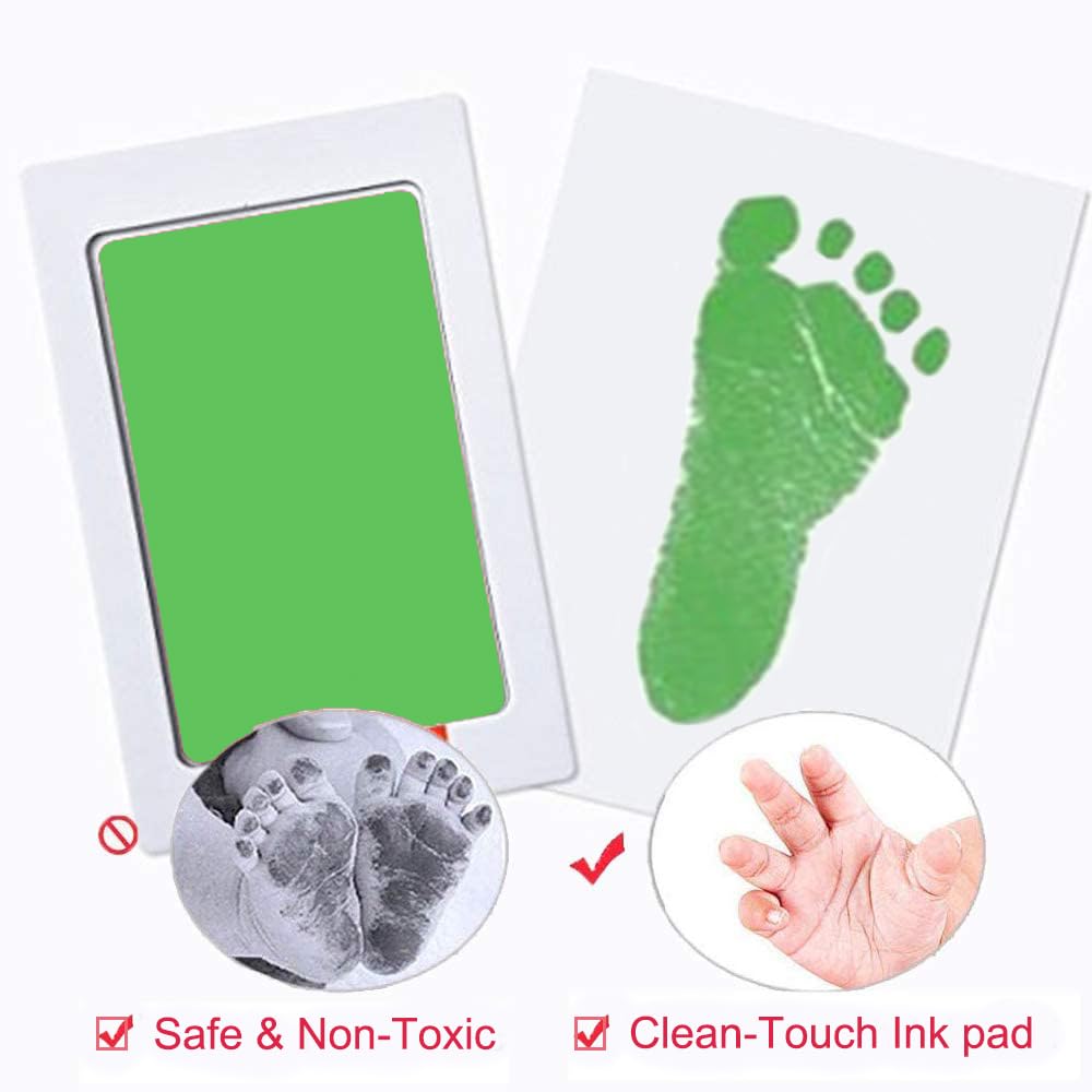 Paquete de 2 almohadillas de tinta grandes sin tinta para manos y pies Clean Touch para kit de huellas de huellas de mascotas (1 almohadilla de tinta azul y 1 verde, 4 tarjetas de impresión)..