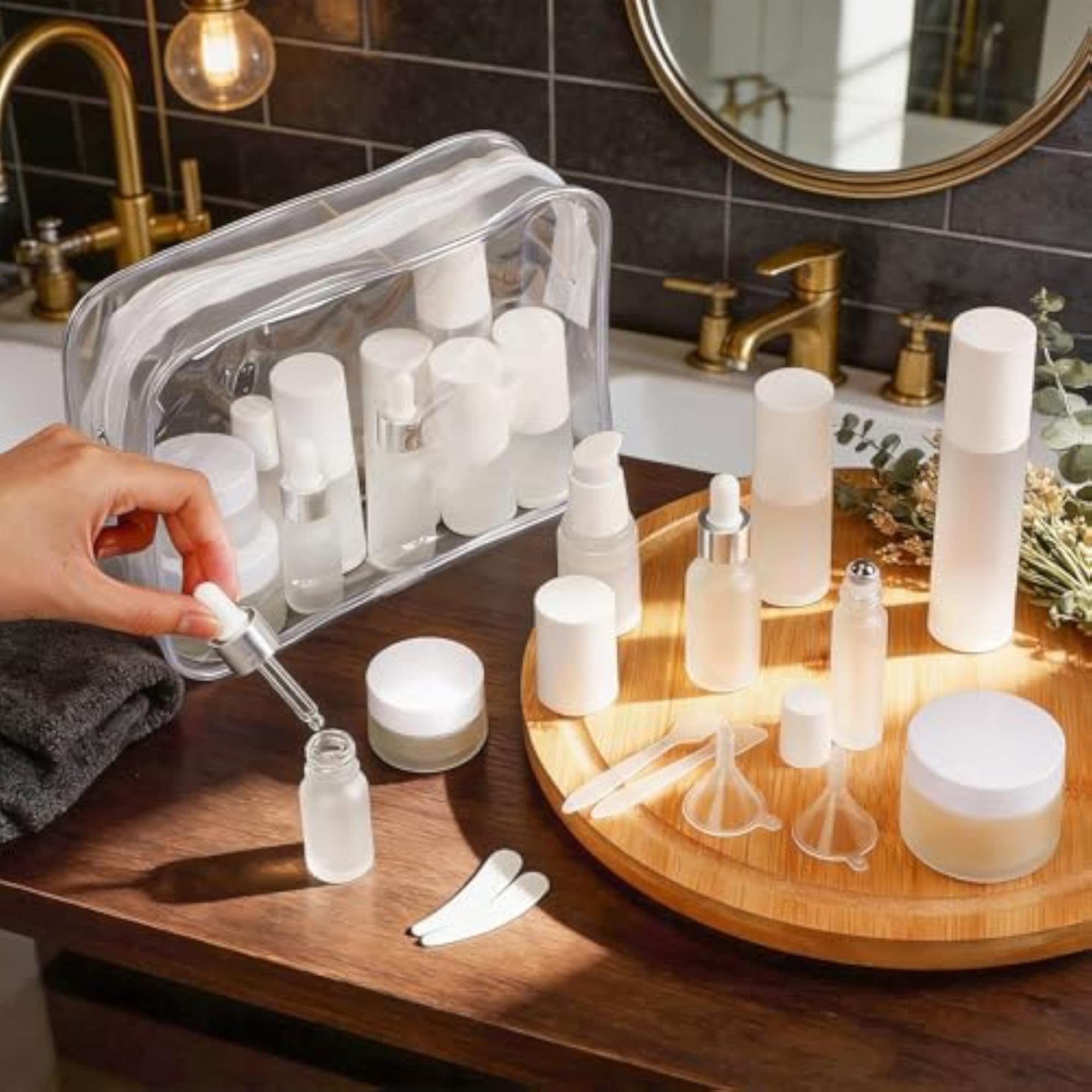 Glass Travel Skincare Containers Set, 27 Pack