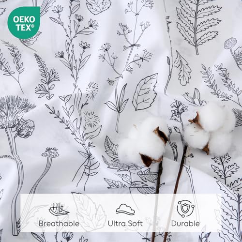 Image of 100% Natural Cotton Percale Sheets Set,King Size 4 PC, Breathable&Durable Hotel Quality Bedding, 16 inch Deep Pocket Botanical Floral Bedsheets,White