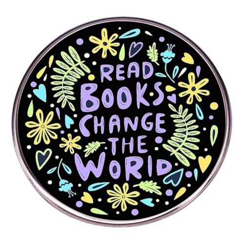 zhanghaoran Read Books Change the World Enamel Brooch Round Flower Words Enamel Pin Book Lover Collar Pin Book-themed Lapel Pin Badge Jacket Decoration Denim Backpack Cloth Gift for Friends