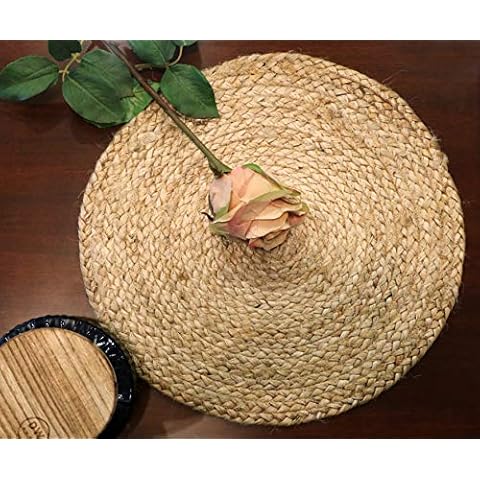 The Home Talk Set of 4 Braided Jute Placemats, 35 cm Round, 4 Piece Set, Dining Table/Shelves - Natural Beige Cover