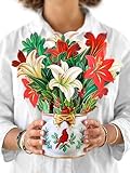 Freshcut Paper Pop Up Cards, Winter Joy, 12 Inch Life Sized Forever Flower Bouquet 3D Popup Greeting Card, Christmas Cards, Holiday Card, Blank Notecard & Envelope