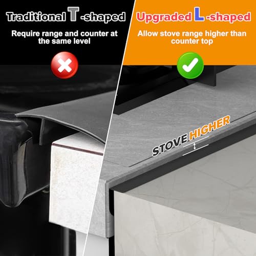 Image of Stove Gap Covers, 2 Pack Stainless Steel Stove Gap Filler, Heat Resistant Oven Gap Filler Adjustable Length 13.8 inch to 27.5 inch, Range Trim Kit Non-Slip Stove Guard Between Stove Top & Counter - Black