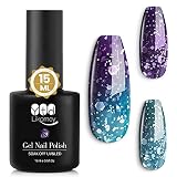 YTD Likomey Color Changing Gel Nail Polish,15ml Deep Blue Turquoise Glitter Mood Temperature Change