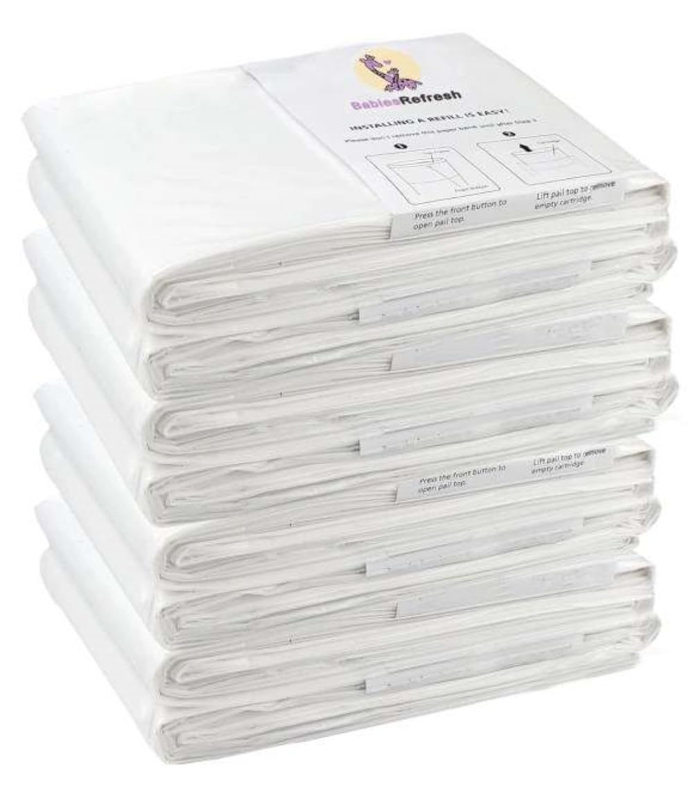 Recambios compatibles con recambios DEKOR CLASSIC para cubos de pañales | Paquete de 8 | Eliminador de olores | Aroma a polvo fresco | Cada recambio de bolsa de pañales tiene capacidad