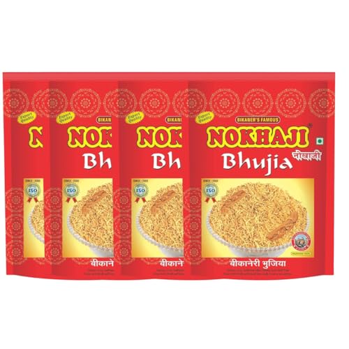 Image of Bikaneri Bhujia | HandMade Sev | Made with Pure Moth Dal | All time favourite indian Dew Bean Namkeen | Cottonseed Oil | No Palm Oil, No Artificial Colours| Ready-to-Eat Tea Time Savory | Rajasthani Pure Moth Snack 400gm (Pack of - 4 )