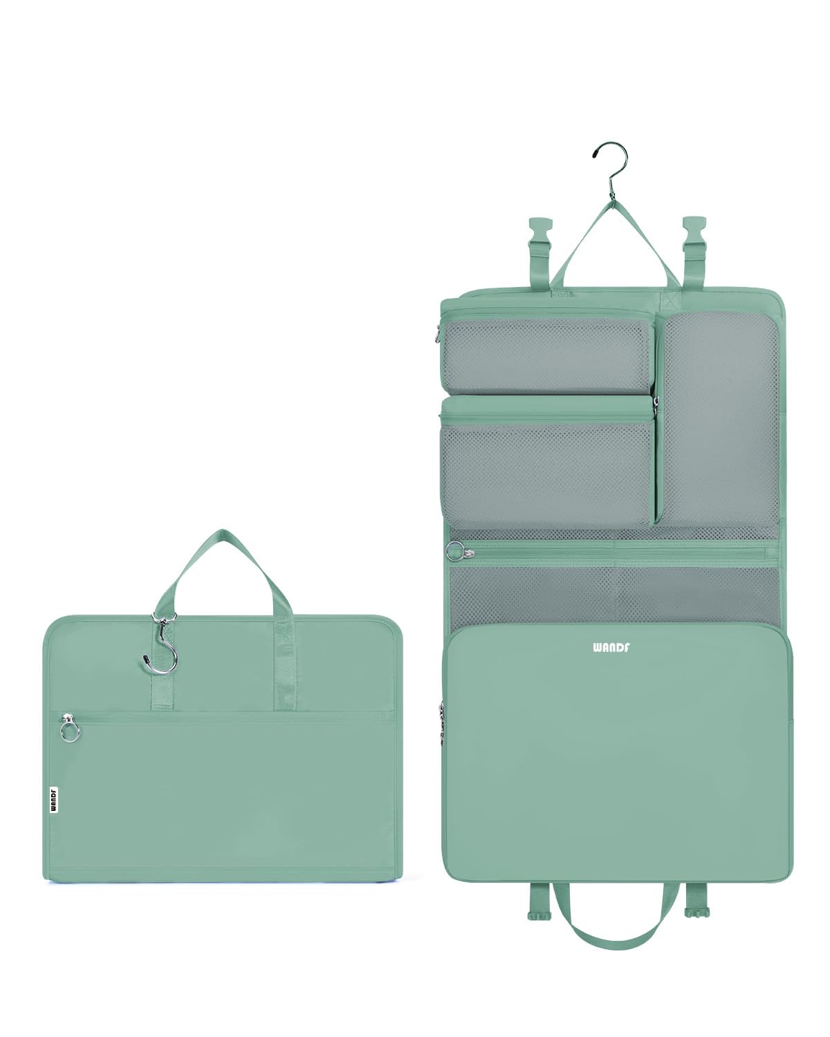 WANDF 6-in-1 Packing Cubes Koffer Organizer mit 360°-Aufhängehaken, Wasserabweisende Packwürfel Kompressions für Reisen, Multifunktionaler Handgepäck, Reise Essentials für Damen Herren, Grün