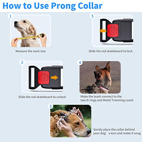 Prong Collar For Dogs, Pinch Collar For Dogs With Metal Dog Leash, Choke Collar For Small Large Dogs, No Pull Choker Dog Collar W/ Quick Release Snap Buckle, Adjust Stainless Steel Links, Rubber Tips #TOP3