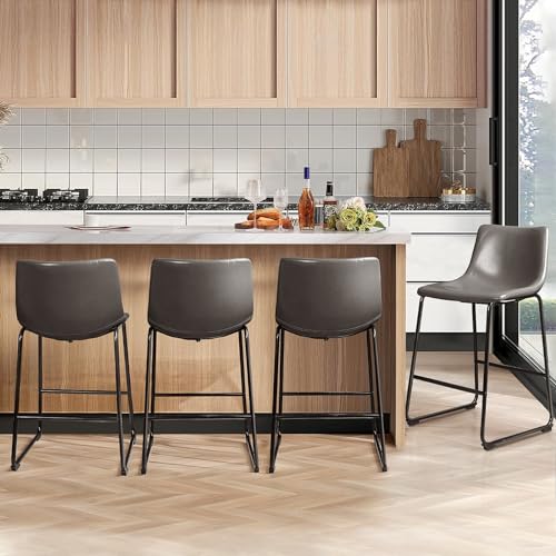 Image of Waleaf 26 Inch Counter Height Bar Stools Set of 4, Faux Leather Bar Chairs