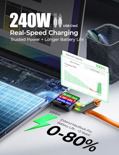 Image of LISEN USB C to Lightning Cable, 240W 4 in 1 Charging Cable 6.6FT, Chubby USB A /C to C /Lightning with Light for iPhone Charger Fast Charging iPhone Air 17 16 15 14 Pro /MacBook /iPad, Orange