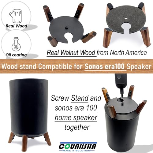 Image of Real Wood Stand Compatible for Sonos Era 100,Era 100 SL Speaker,Tripod Desk Mount for Better Speaker Sound, Stable Sturdy Wooden Holder for sonos era100 Alexa Enabled Smart Speaker (Walnut)