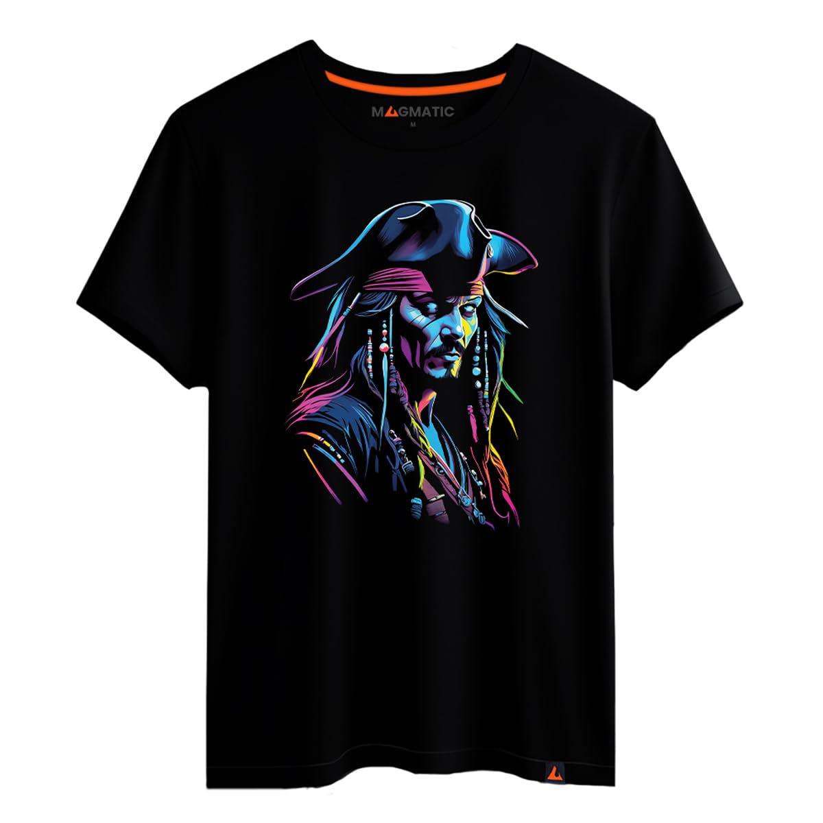 Magmatic - "Pirate Film T-Shirt, for Men Unisex Child, Neon Hero Collection Black Premium 100% Cotton T-Shirt, Action Movie Gift, for Men, Cinema Fan