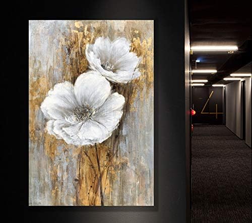 Miniatura 4 de Yihui Arts - Cuadros de pared florales blancos verticales, ramo de lirios, pintura al óleo para decoración de sala de estar, dormitorio, pasillo