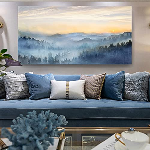Wall Decor for Living Room Sunrise Misty Forest Print Picture Paintings Wall Art for Bedroom Bathroom Framed Large Canvas Artwork Modern Room Wall Decorations Size 60x30 inches Ready to Hang - Image 5