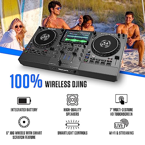 Image of Numark Mixstream Pro Go Portable DJ Controller with Battery, Mixer with Stem Separation, Speakers, WiFi Streaming, Touchscreen, works with Serato DJ